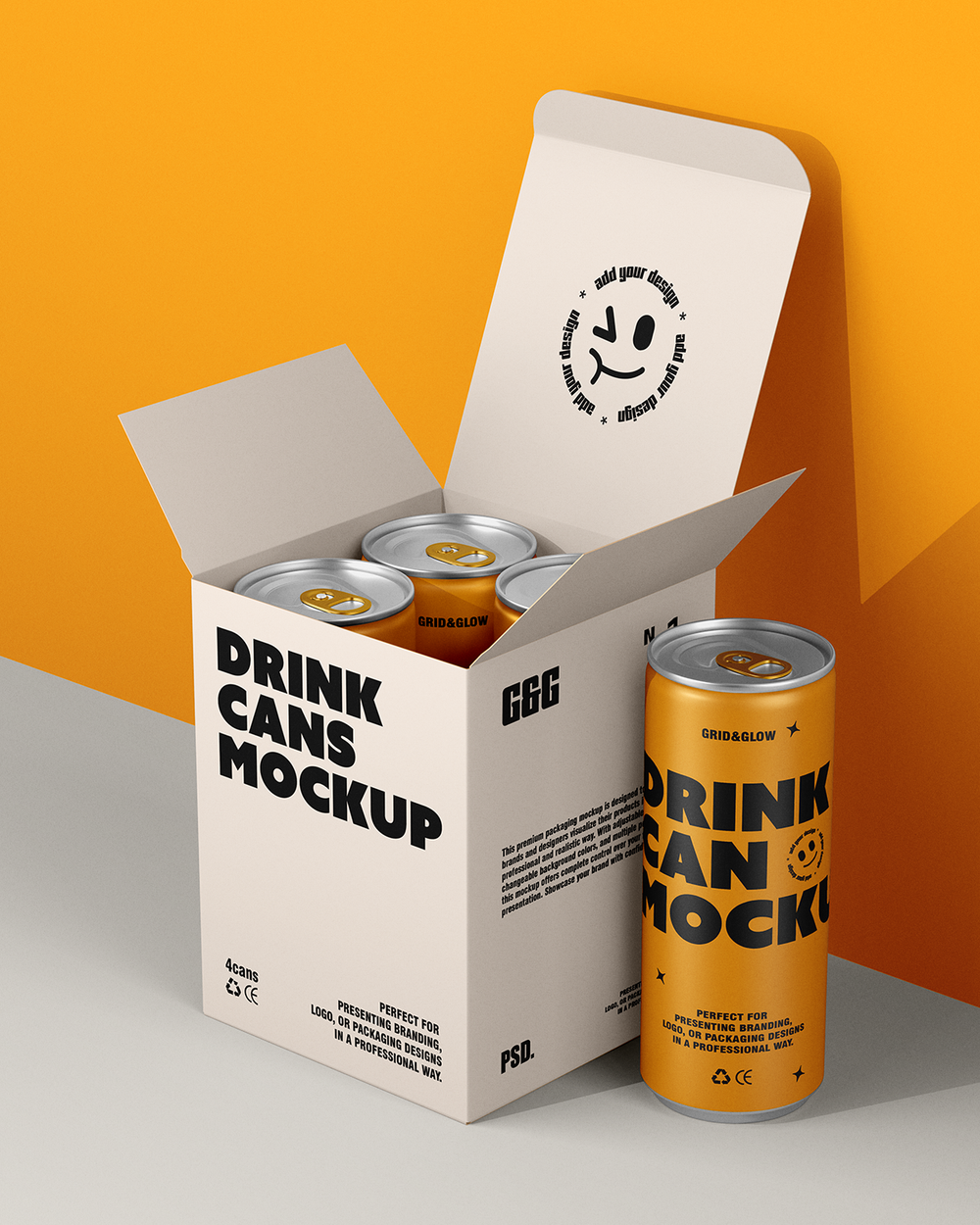 Drink Cans Mockup with Box – 4 Pack