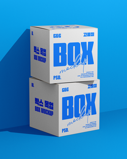 Square box mockup front view of two stacked boxes with editable label design