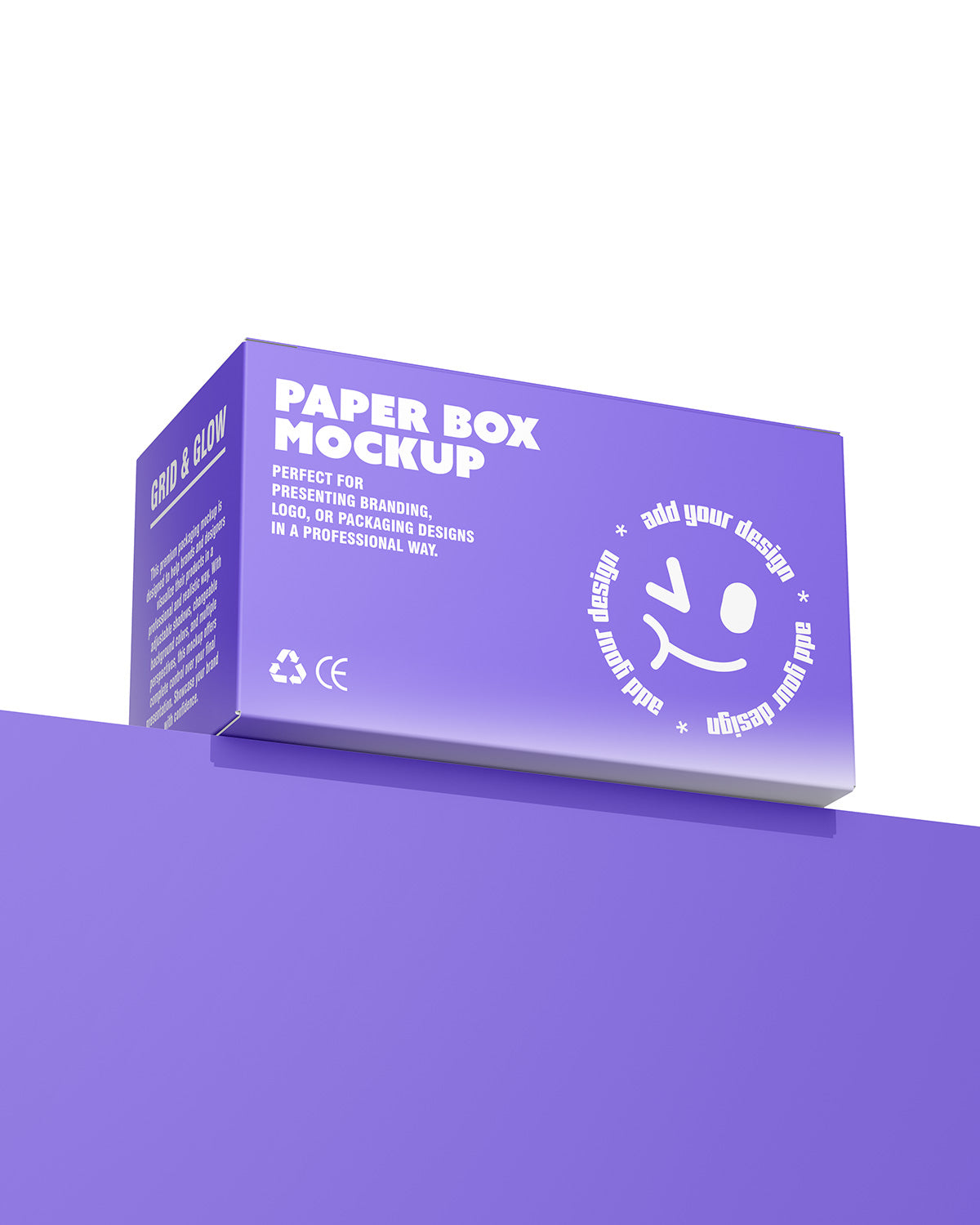 Paper box mockup in floating angle view with customizable packaging design