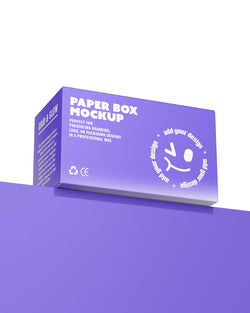 Paper box mockup in floating angle view with customizable packaging design