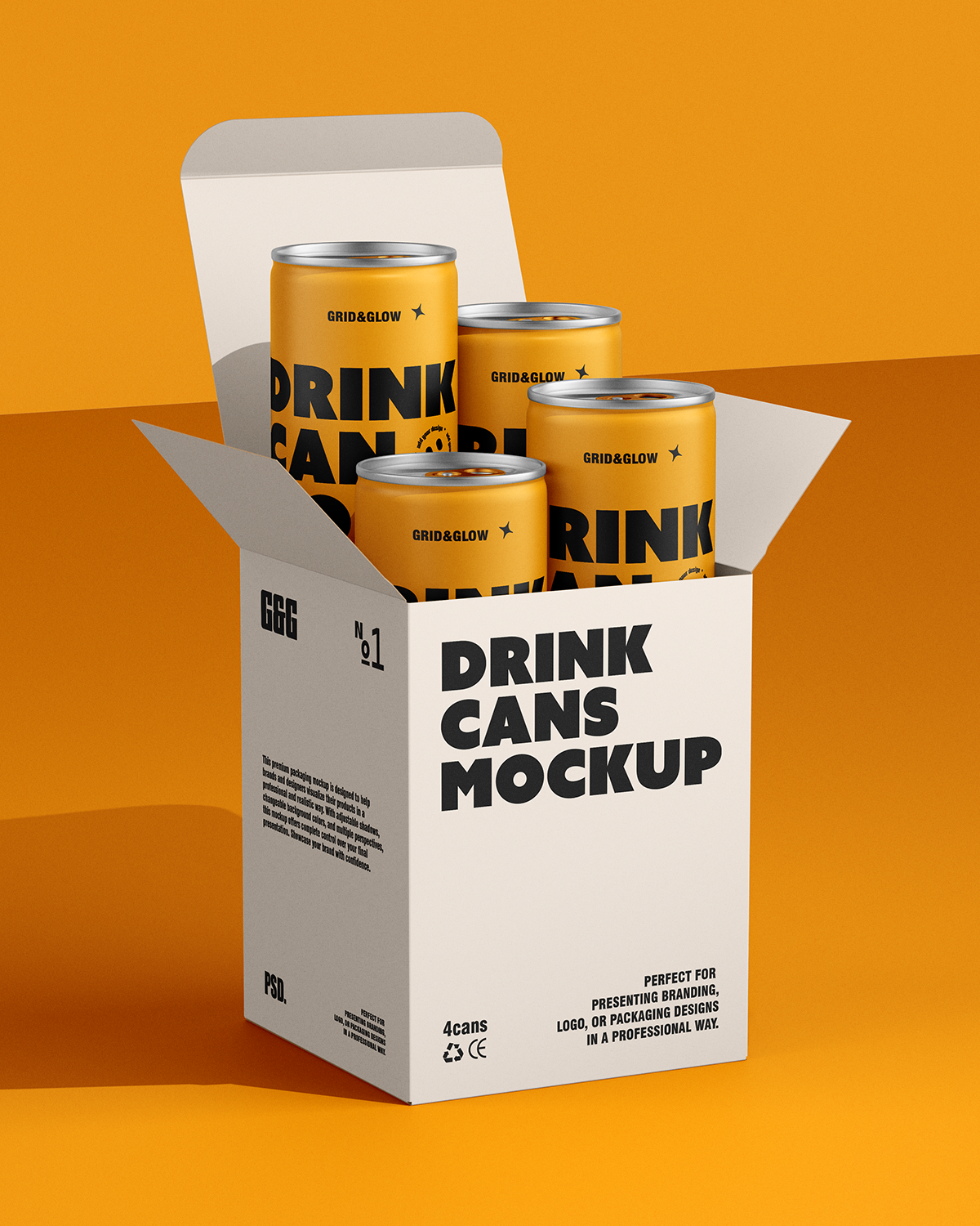 Drink Cans Mockup with Box – 4 Pack