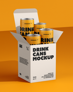Drink Cans Mockup with Box – 4 Pack