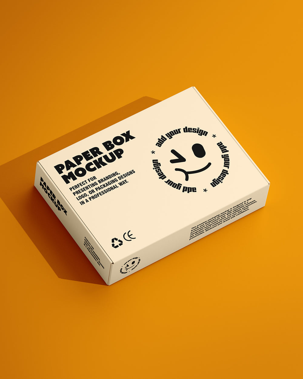 Paper box mockup in white with angled perspective on orange background
