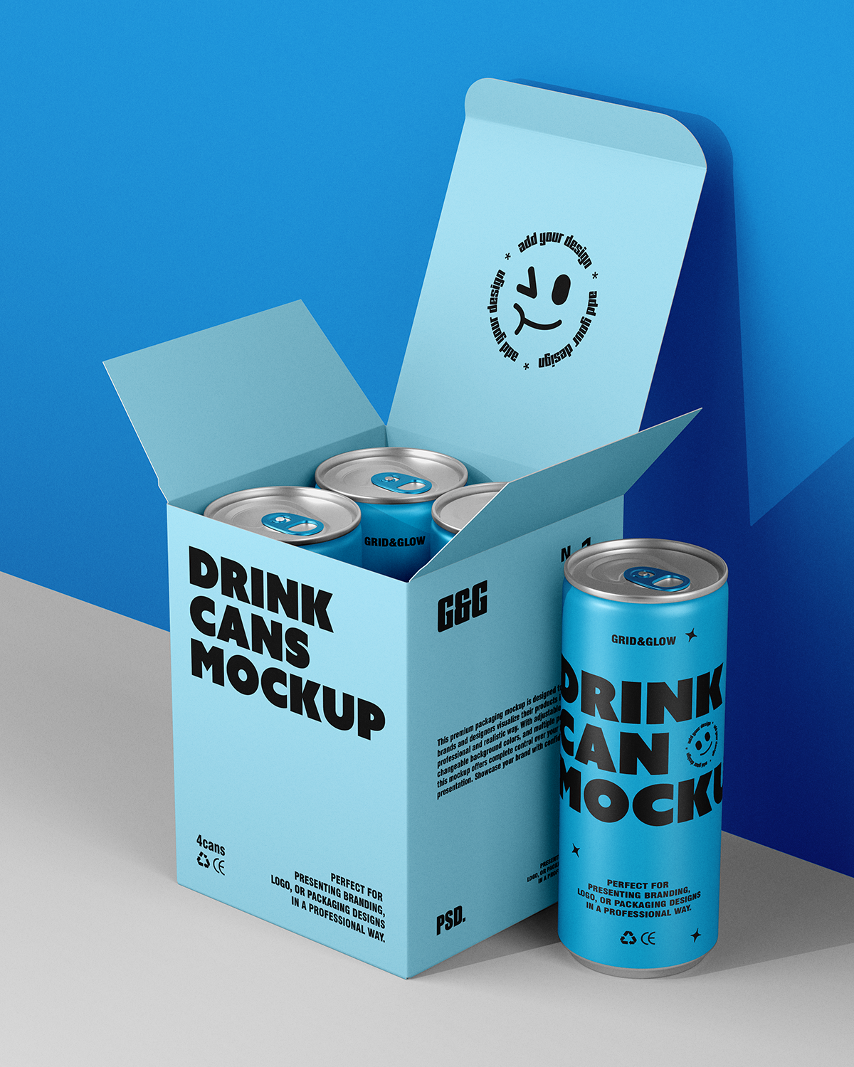 Drink Cans Mockup with Box – 4 Pack