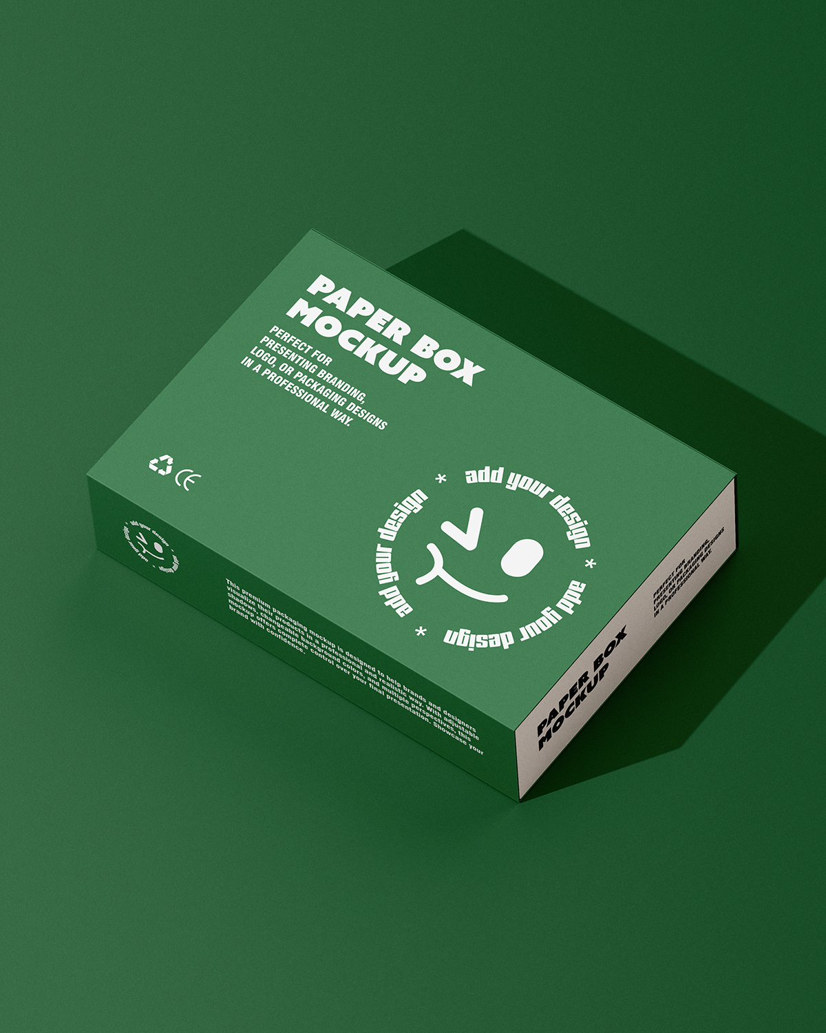 Paper box mockup with lid showing top and side faces and editable label design