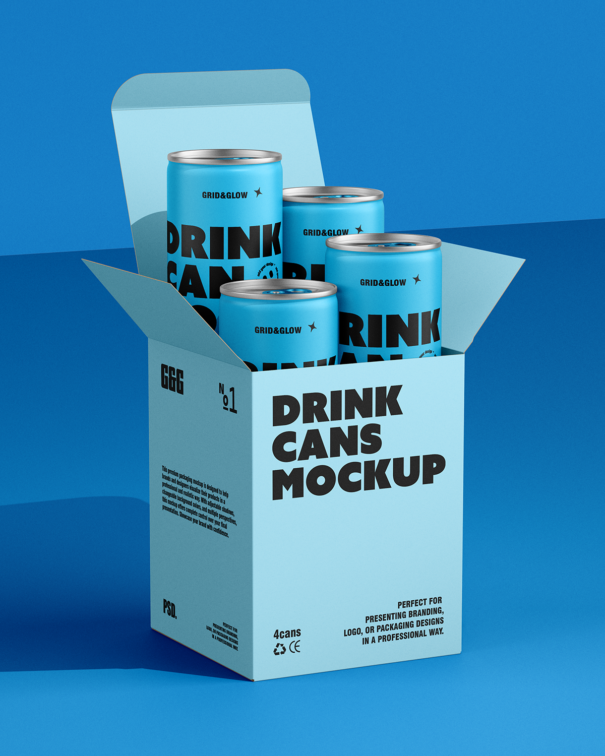Drink Cans Mockup with Box – 4 Pack