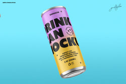 Colorful Drink Can Mockup - 8oz / 235ml on a blue background