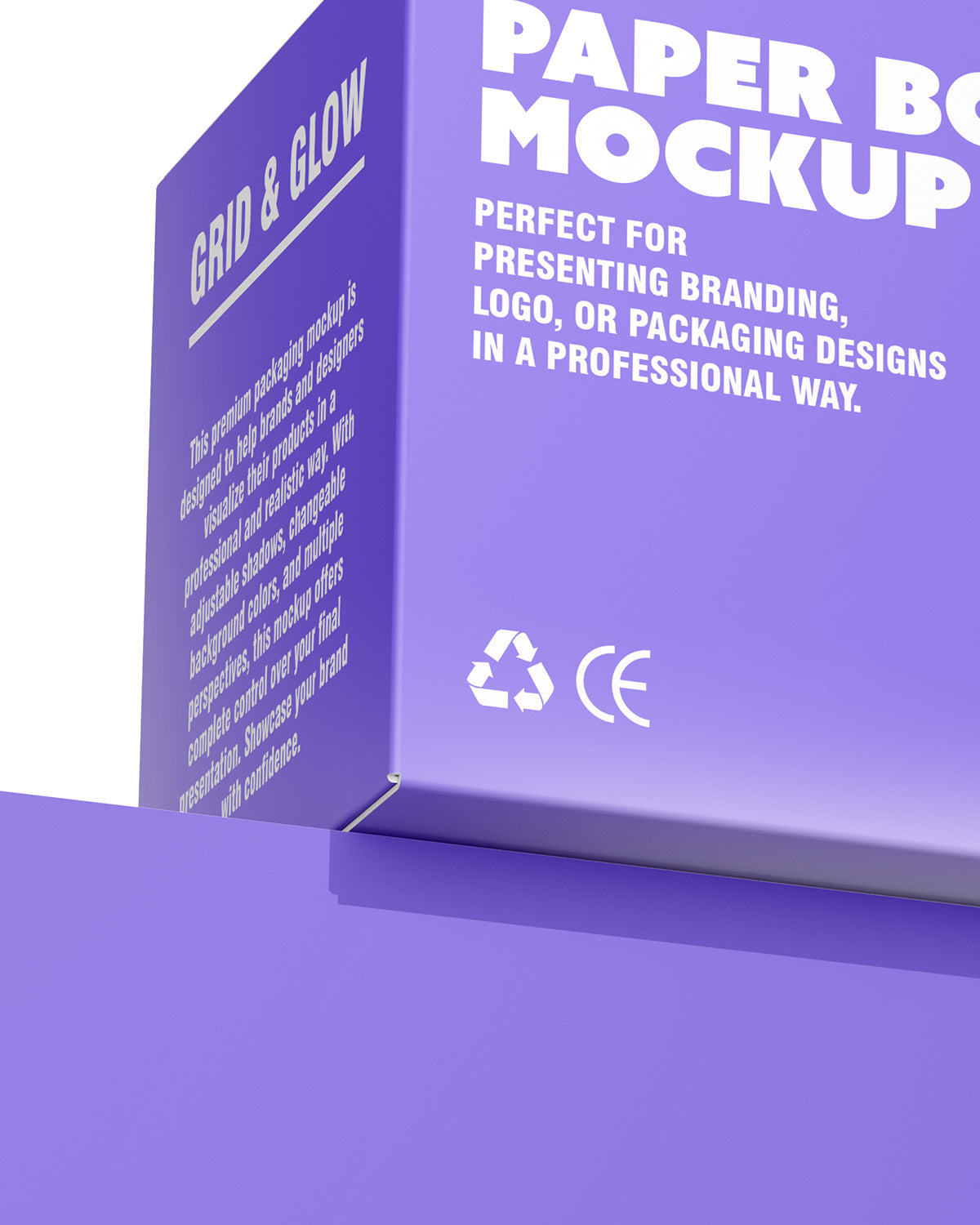 Macro Paper box mockup in floating angle view with customizable packaging design