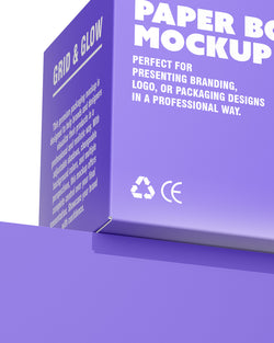 Macro Paper box mockup in floating angle view with customizable packaging design
