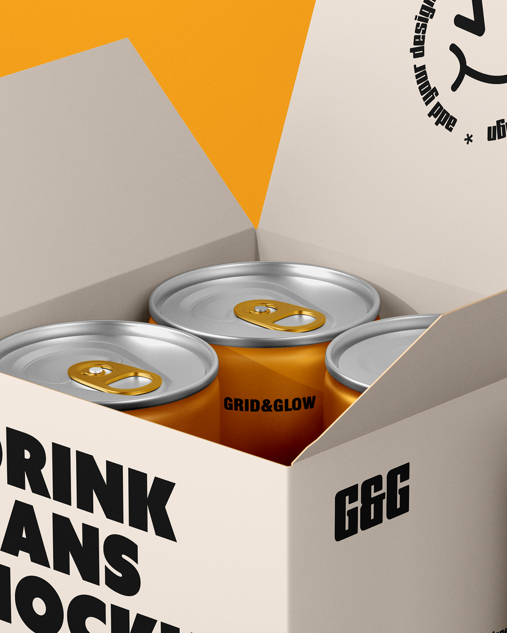 Drink Cans Mockup with Box – 4 Pack