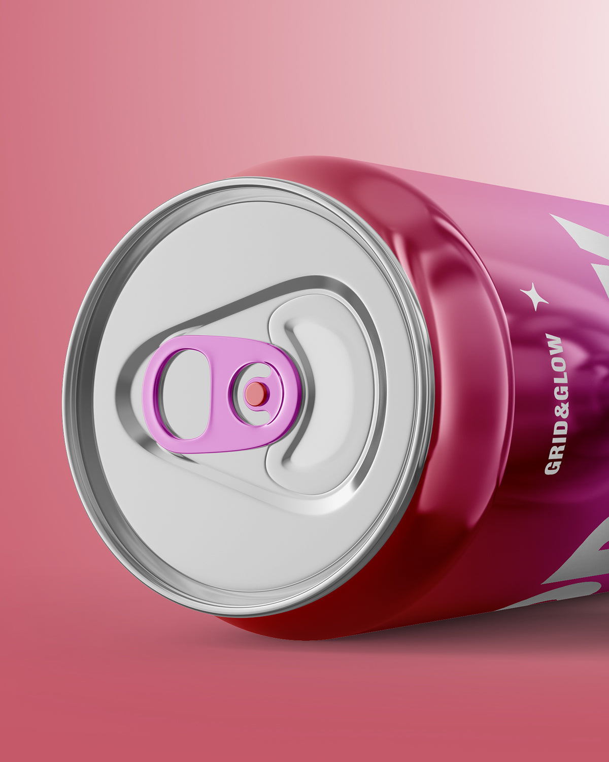 Pink can with silver lid on a pink background, featuring the brand 'Grid & Glow'.