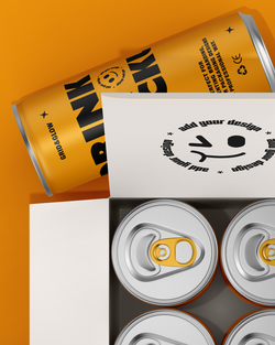 Drink Cans Mockup with Box – 4 Pack