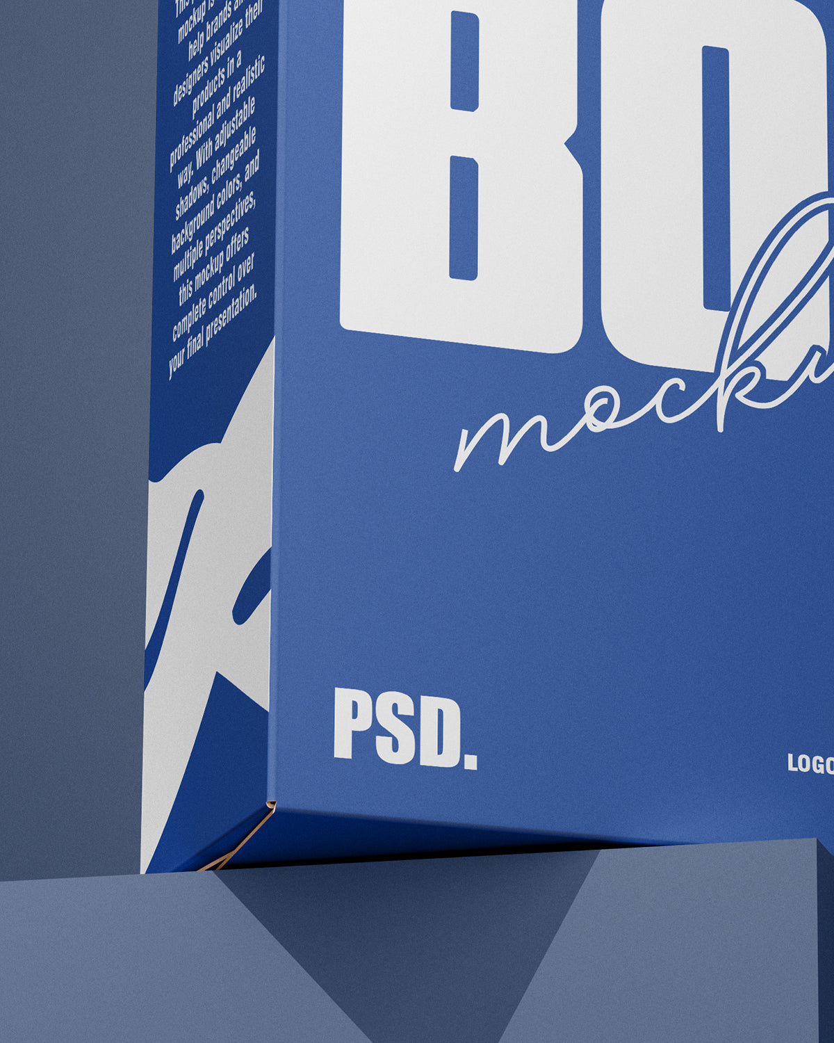 Box mockup on a matching blue background