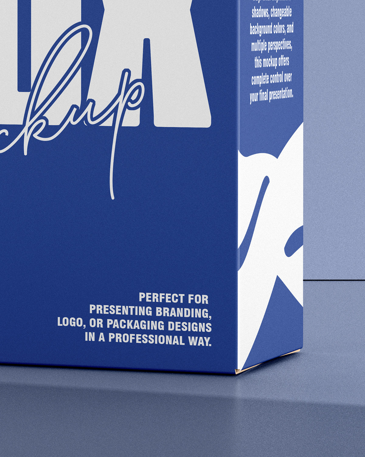 Box mockup with text on a blue background