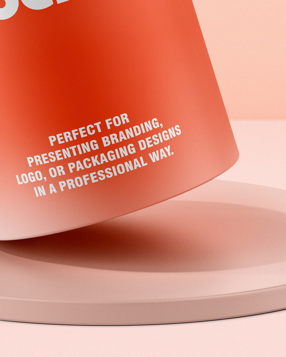 Plastic jar mockup displayed at angle on circular podium macro scene