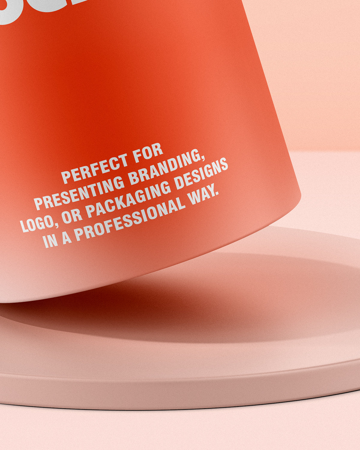 Plastic jar mockup displayed at angle on circular podium macro scene