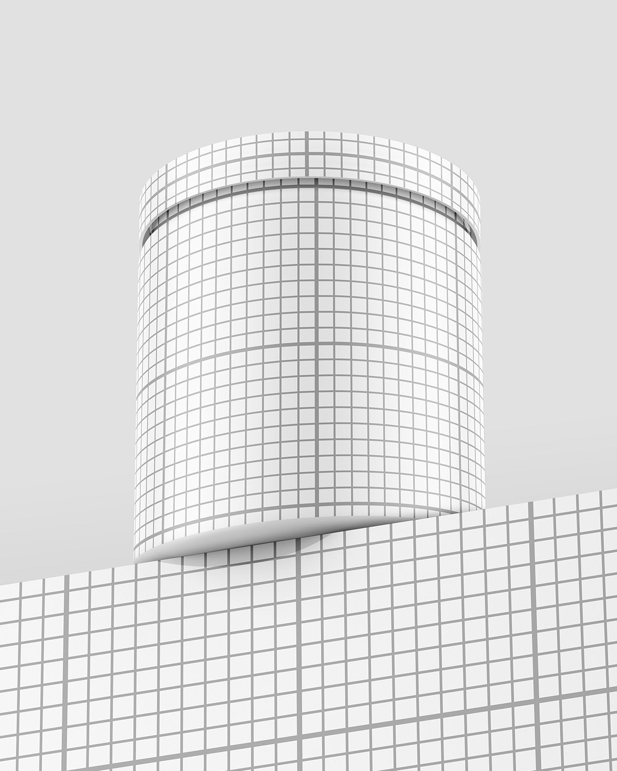 Plastic jar mockup with wide mouth and customizable label design on gradient background grid