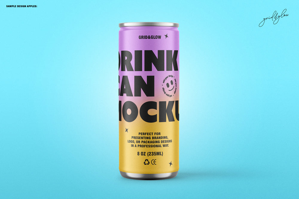 Drink Can Mockup Set - 8oz / 235ml on a blue background