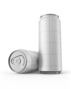 Two silver cans with grid pattern on a white background Mockup