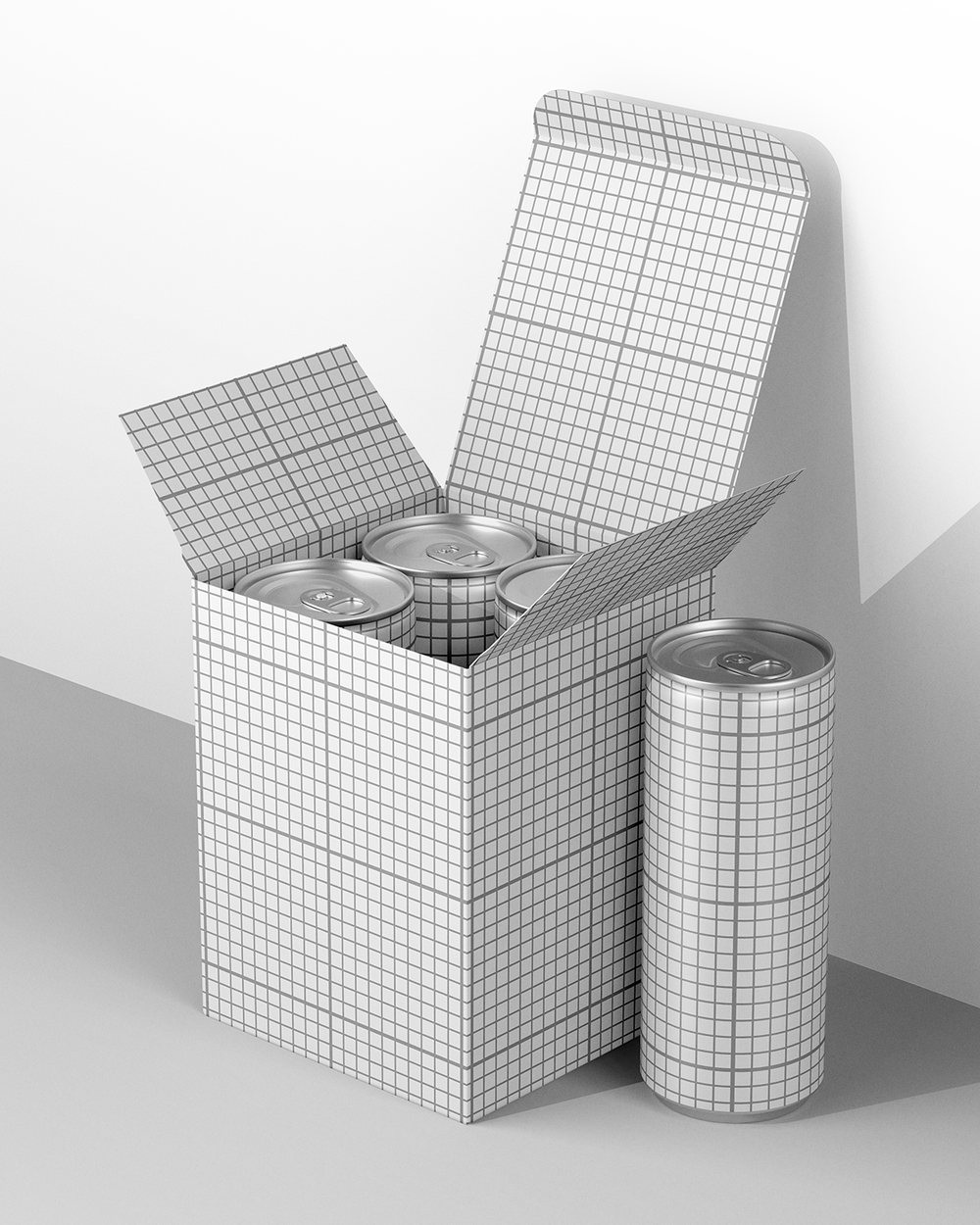 Drink Cans Mockup with Box – 4 Pack