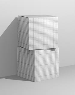 Square box mockup front view of two stacked boxes with editable label design grid scene