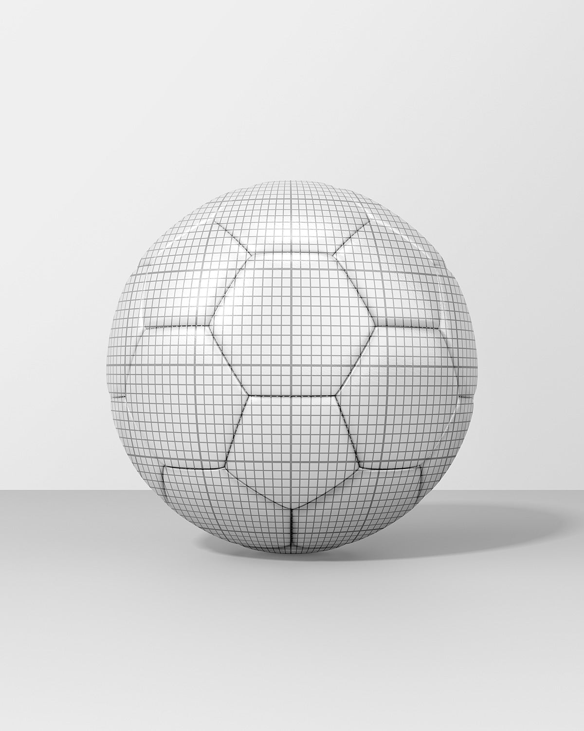 Soccer ball mockup in front view on background grid scene