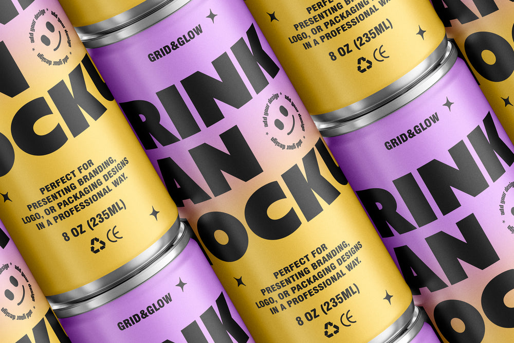 Multiple cans mockups on a white background