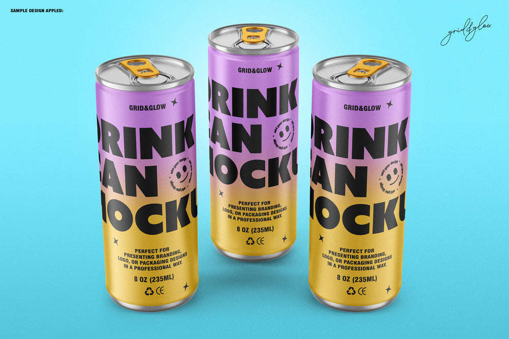 Drink Can Mockup - 8oz / 235ml on a blue background